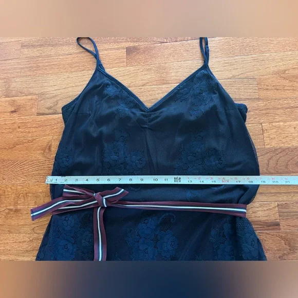 Abercrombie & Fitch Navy Blue Lace Slip Dress with Striped Waist Tie - Picture 4 of 8
